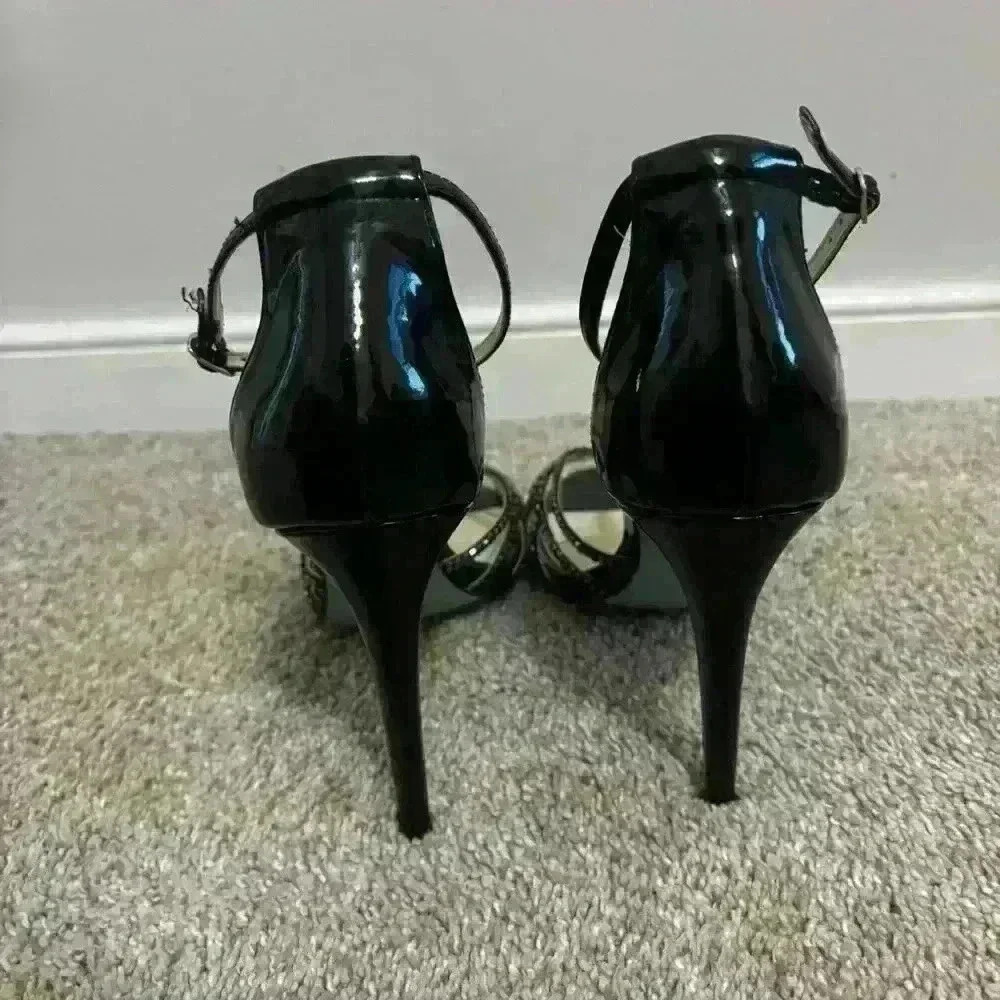 Blue by Betsey Johnson SB Rosin Black Embellished Sandal Heels Size 9 - Picture 3 of 9